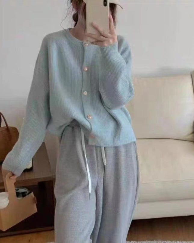 Women's Round Neck Knitted Cardigan Sweater Coat