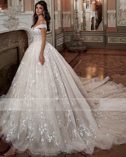 Off-shoulder French-style Bride Trailing Mori Style Simple Small Wedding Dress