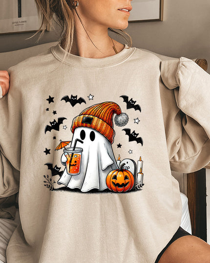 Women's Sweatshirt Halloween Ghost Pumpkin Bat Print Pullover