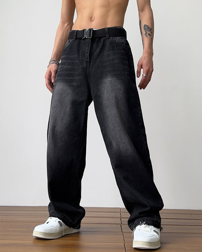 Loose Black Wide-leg Mop Trousers