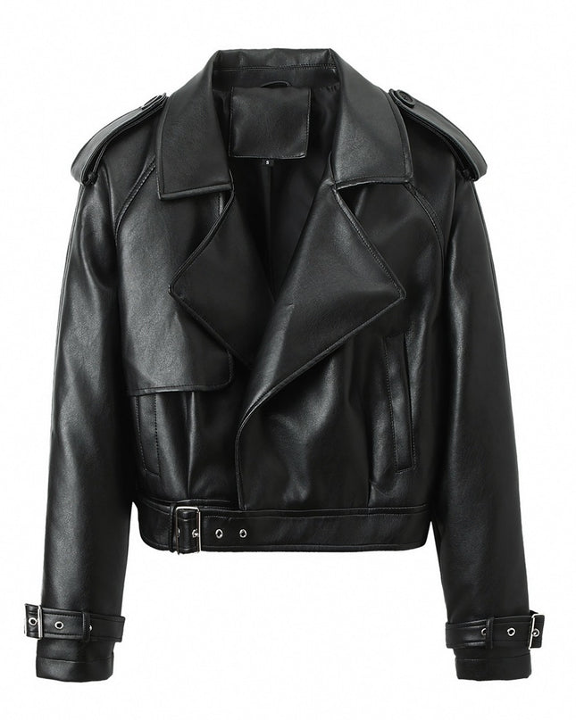 Women's Solid Color Casual Loose Fit Leather Jacket