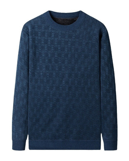 Men's Jacquard Long Sleeve Fleece-lined Thick Warm Sweater