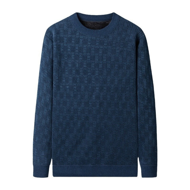 Men's Jacquard Long Sleeve Fleece-lined Thick Warm Sweater