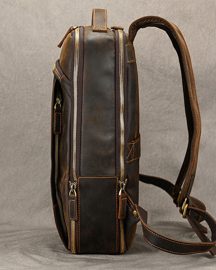 High-end Men's Leather Large-capacity Backpack 16-inch