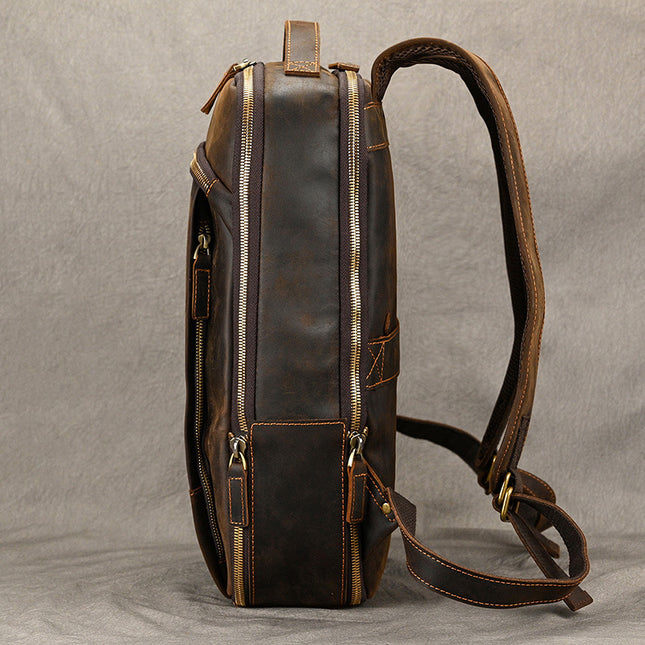 High-end Men's Leather Large-capacity Backpack 16-inch
