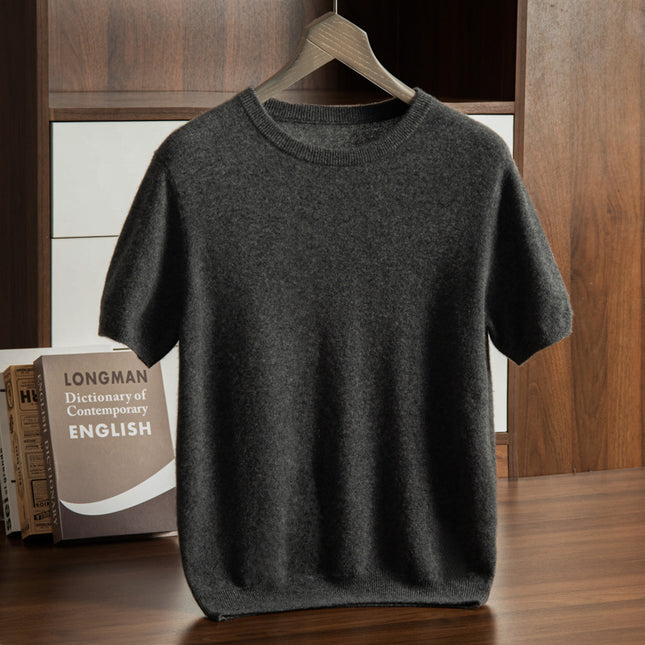 Men's Cashmere Round Neck Flat Solid Color Pullover Short Sleeve