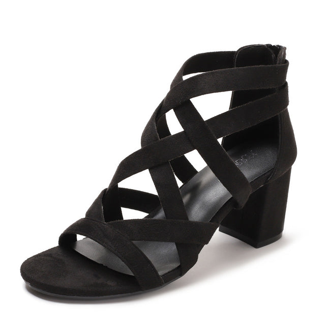 Chunky Heel Rhinestone Rome Classy High Heels