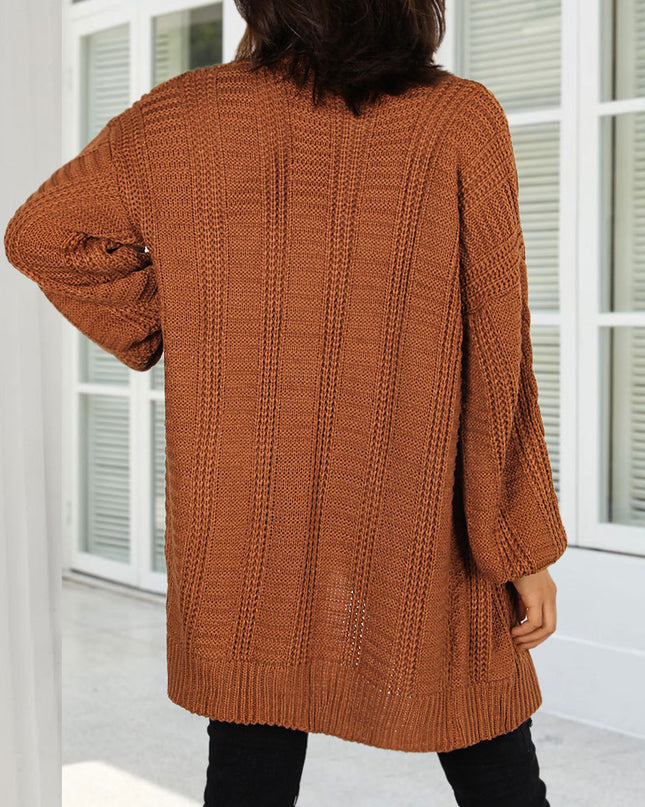 Autumn New Knitted Solid Color Plus Size Cardigan V-neck Twist Lantern Sleeve Coat For Women