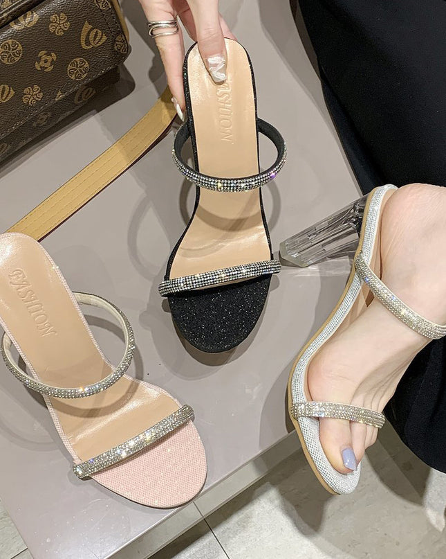 Women's High-heeled Sandals And Slippers With Rhinestones