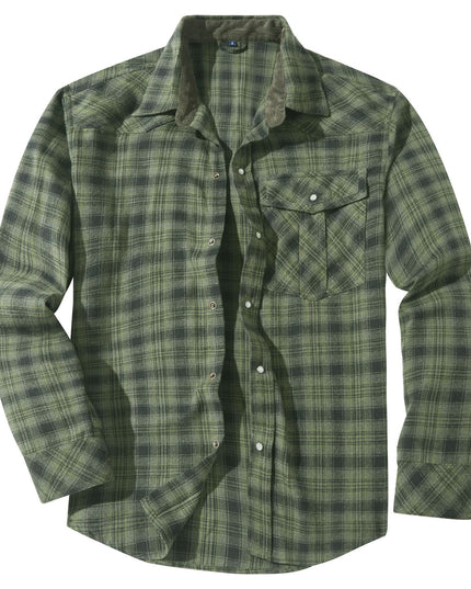Flannel European And American Retro Pearl Buckle Western Style Long Sleeve Shirt