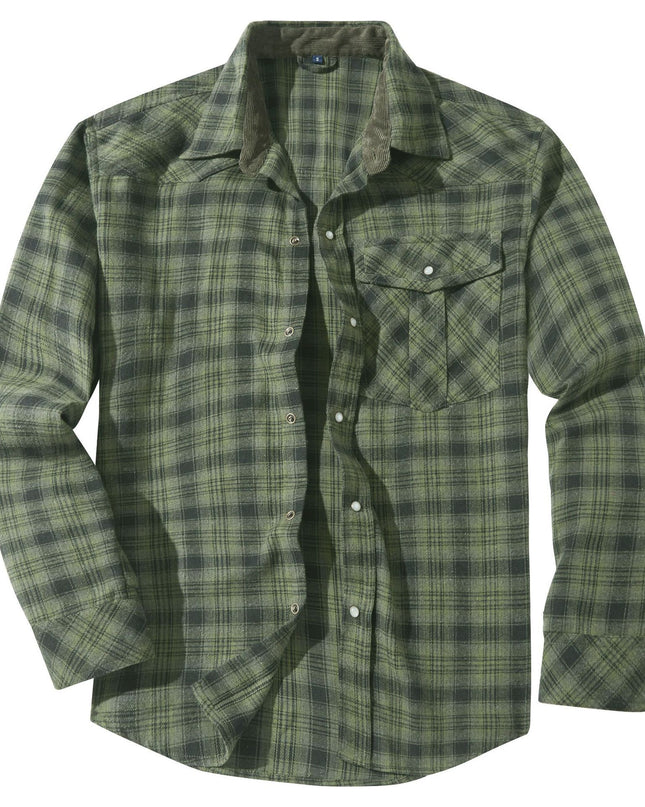 Flannel European And American Retro Pearl Buckle Western Style Long Sleeve Shirt