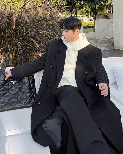 Double Breasted Temperament Woolen Coat Two Colors