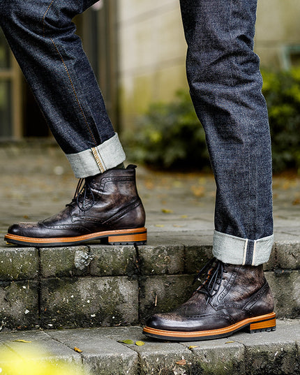 Casual Men's Leather Round Toe Martin Boots