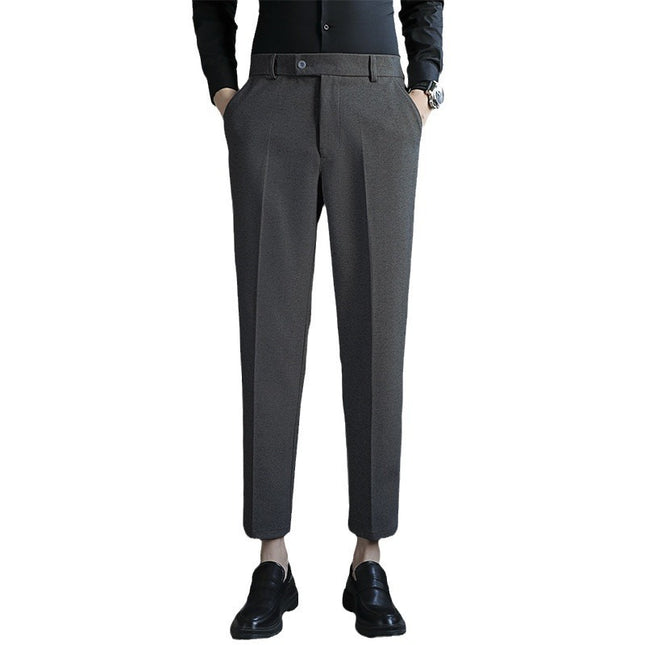 Straight Retro Brown Elastic Slim Fit Brown Casual Pants