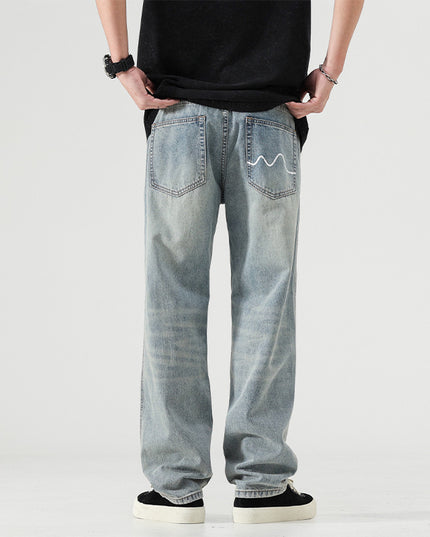 High Street Washed-out Vintage Casual Wide-leg Trousers