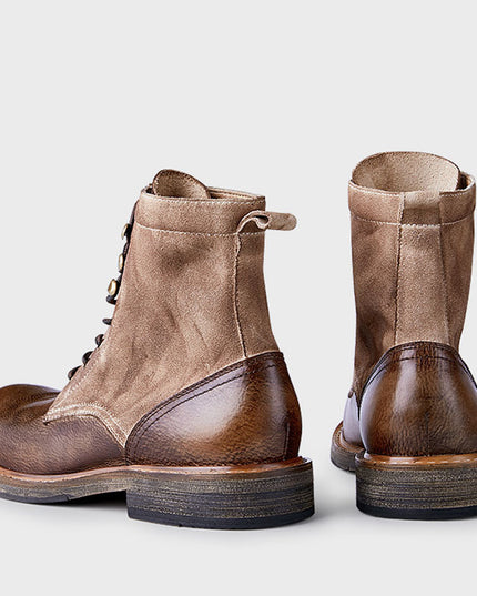 Genuine Leather Fleece Lined Mid-Top Martin Men's Boots High-top Trendy Foreman Motorcycle Desert Boots