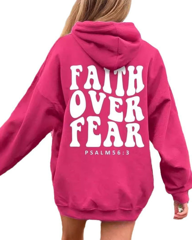 New Letter Print Pullover Hooded Sweater