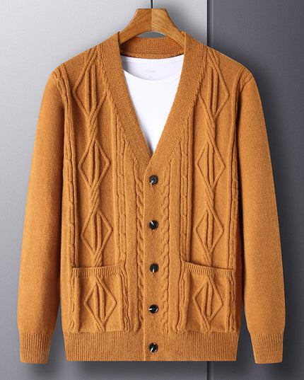 Knitted Cardigan Rhombus Loose Casual Sweater Coat Men