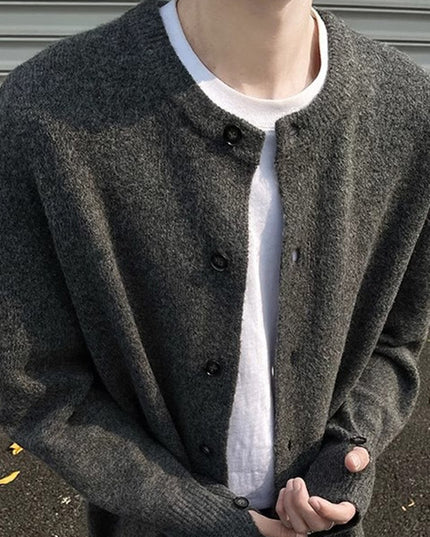 Creamy-white Breasted Knitted Cardigan For Men