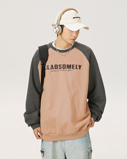 Color Contrast Patchwork Raglan Sleeve Round Neck Sweater Men's Autumn And Winter American Style
