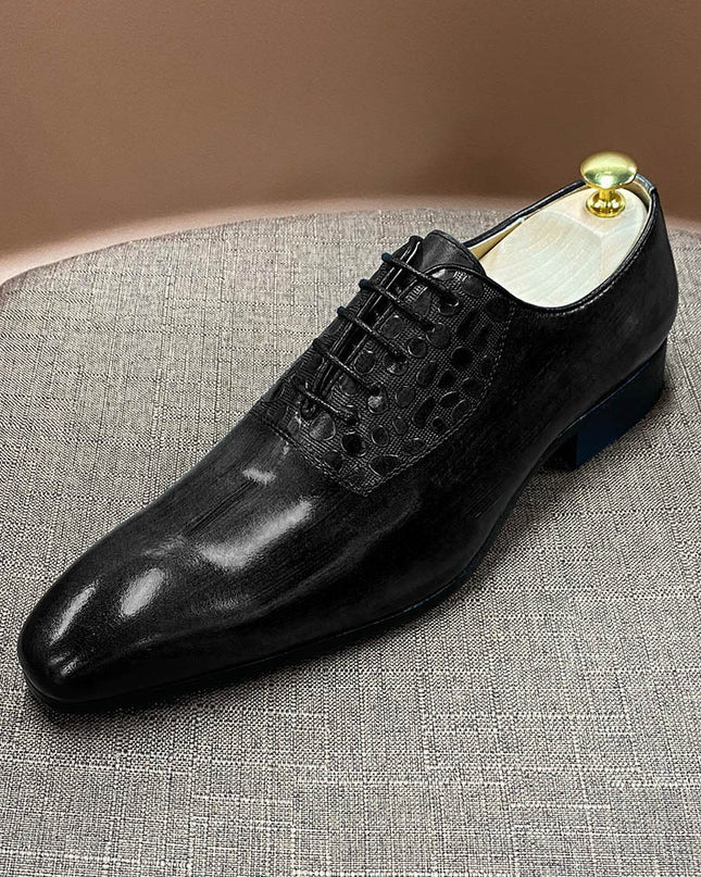 Leather Lace Pointed Oxford Shoes Handmade Business Casual