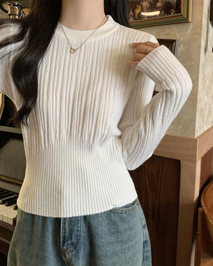 Korean Style Sunken Stripe Round Neck Long Sleeve Sweater