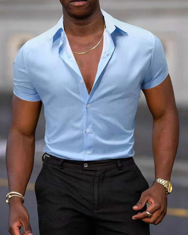 Breathable Stretch Thin Printed Short-sleeved Men's Shirt