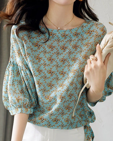 Women's Cropped Lantern Sleeve Floral Top