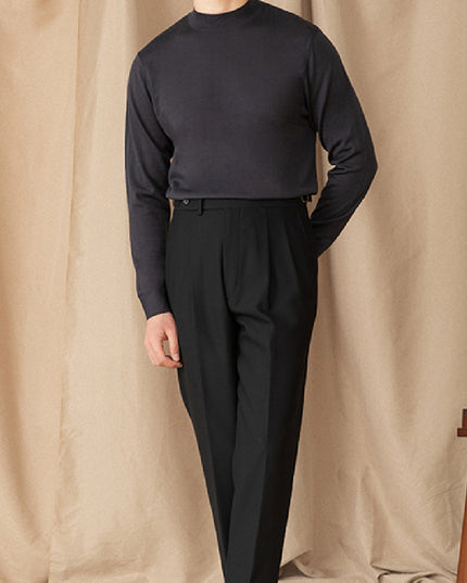 Men’s Self-Heating Wool Sweater – Solid Color Half Turtleneck Pullover