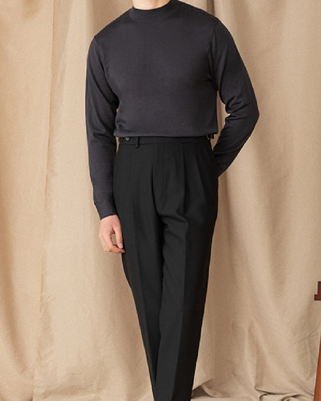 Men’s Self-Heating Wool Sweater – Solid Color Half Turtleneck Pullover