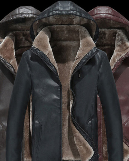 Men's Fashion Casual Zipper Slit Pocket Hooded Turn-down Collar Coat