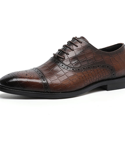 Business Formal Wear Embossed Carved Genuine Leather Oxford Shoes