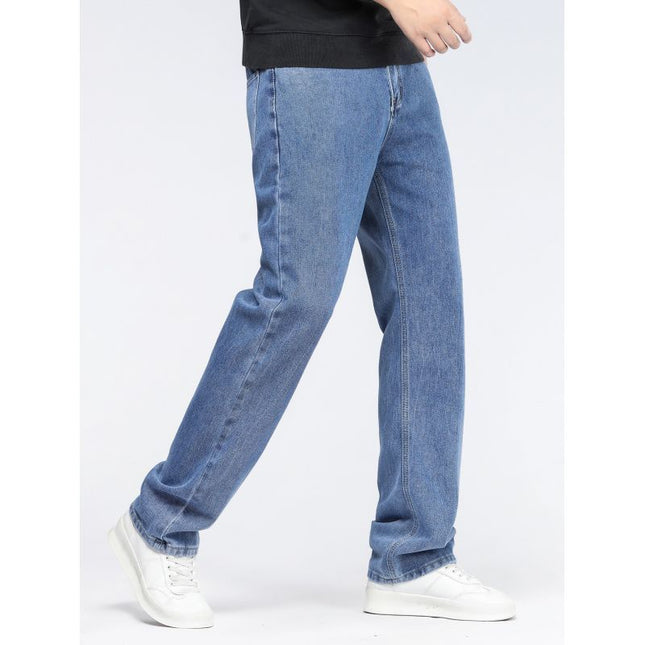 Men’s Simple Casual Extra Long Jeans | High-Waist Straight-Leg Denim