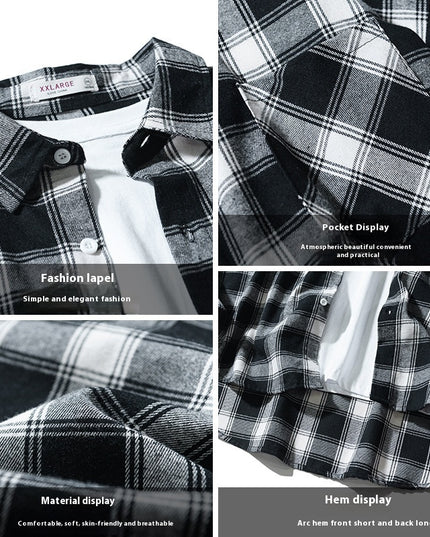 Japanese Style Plaid Long Sleeve Shirt Men Loose-fitting Workwear Jacket