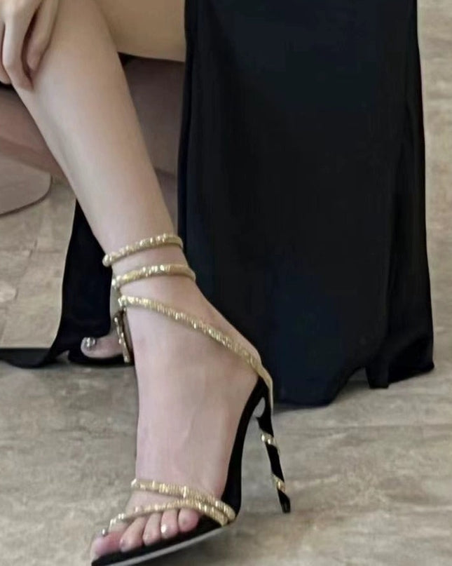 Women's Plus Size High Heel Stiletto Rhinestone Strap Sandals