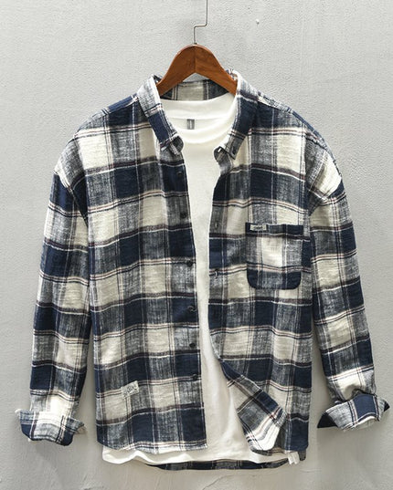 Striped Plaid Spring And Autumn Long-sleeved Shirt Men's Casual