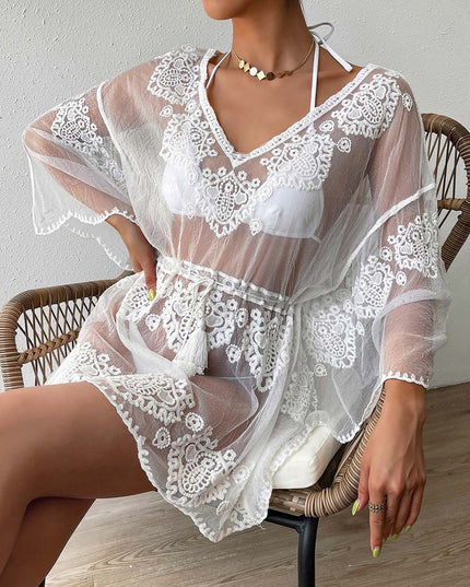 Sexy Texture Water Soluble Vacation Blouse Beach Sun Protection Clothing