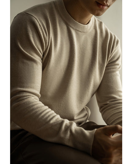 Tencel Wool Men’s Round Neck Sweater – Slim Fit Autumn Winter Pullover