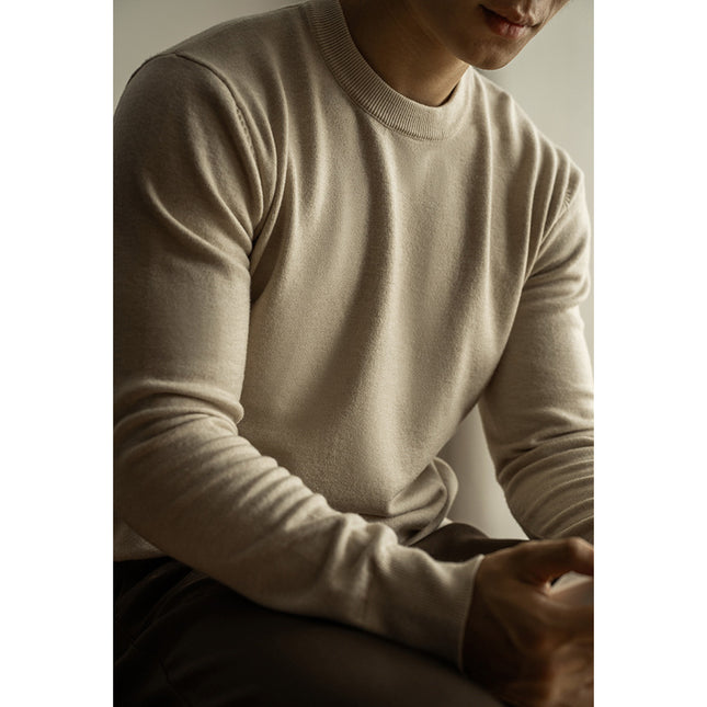 Tencel Wool Men’s Round Neck Sweater – Slim Fit Autumn Winter Pullover