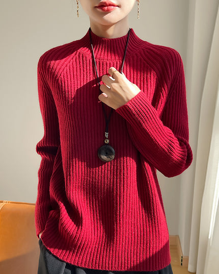 Thickened Bedford Cord Sweater Women's Autumn And Winter Half-high Collar Casual Loose Knitted Top