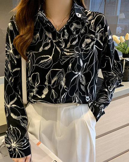 Pattern Print Lapel Drape Long-sleeved Shirt