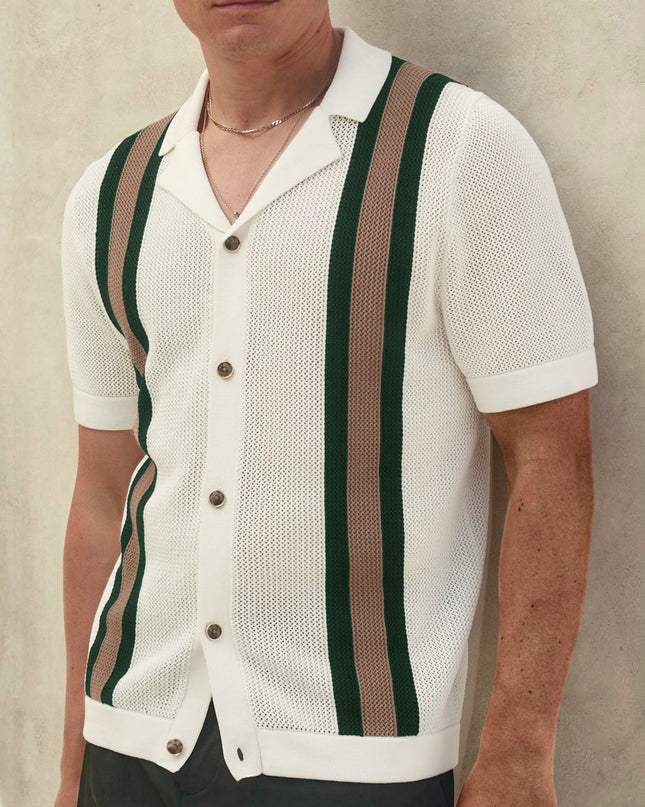 Men's Fashion Cuban Collar Short Sleeve Knitted Cardigan