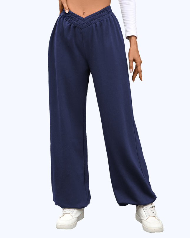 High Waist Pure Color Pocket Ankle-tied Trousers Casual Pants For Women