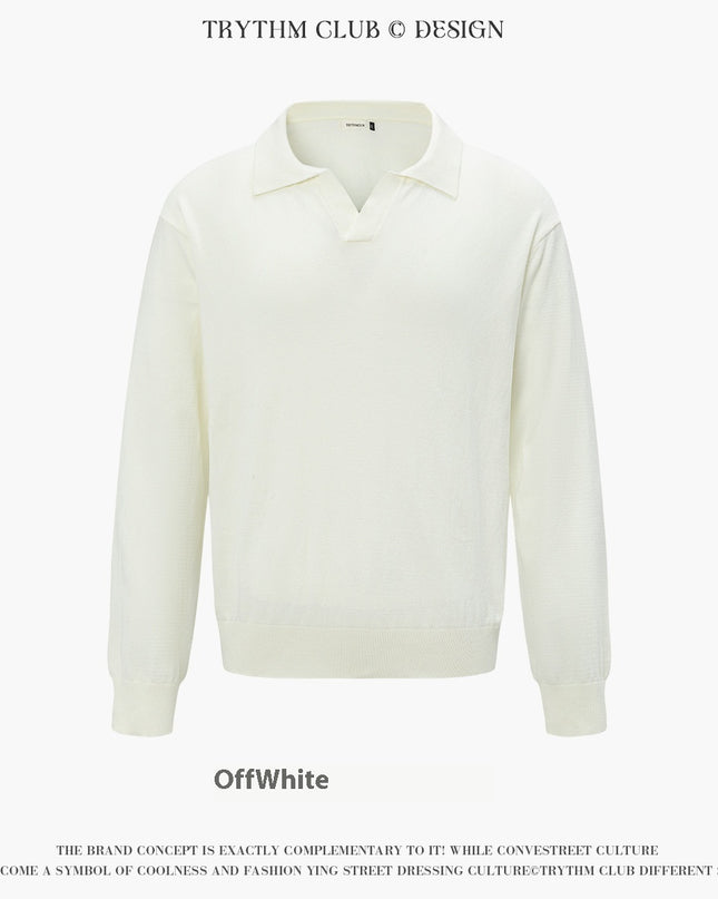 Autumn And Winter Men And Women Wear Boutique Lapel Long Sleeve Half Open Polo Shirt
