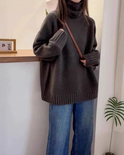 Women's Turtleneck Sweater Loose Thick Curling Pile Collar Idle Style