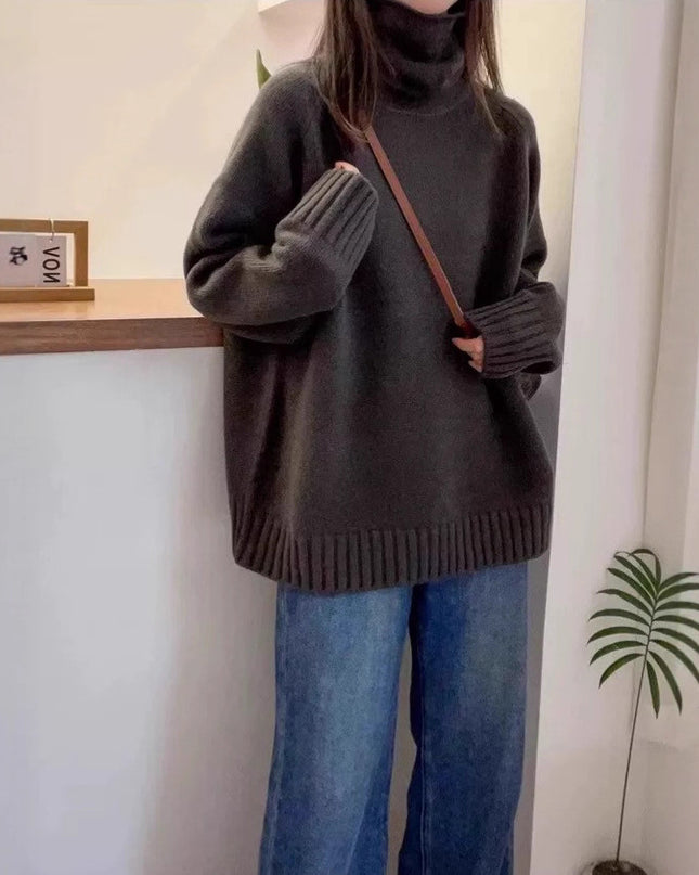 Women's Turtleneck Sweater Loose Thick Curling Pile Collar Idle Style