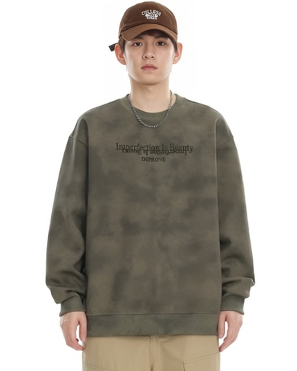 Retro Heavy Soil Style Round Neck Sweater for Men – Embroidered Streetwear Pullover