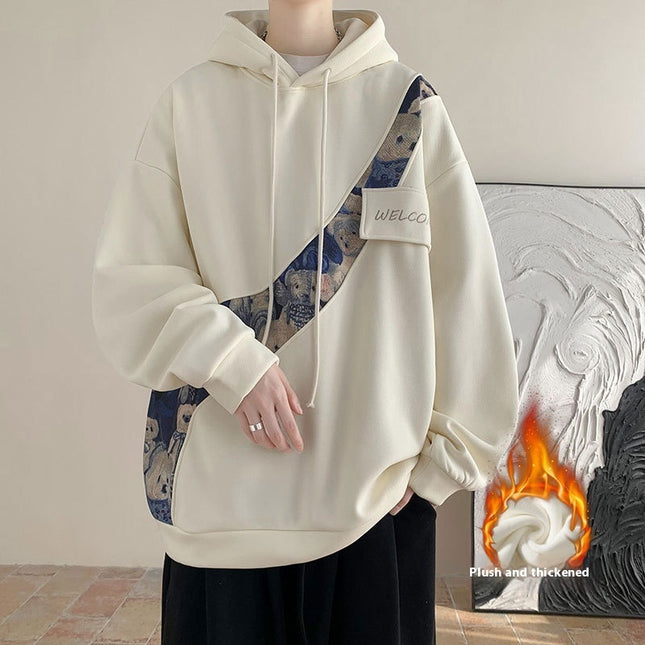 Chinese Style Embroidery Patchwork Sweater Men's Hooded Couple Coat