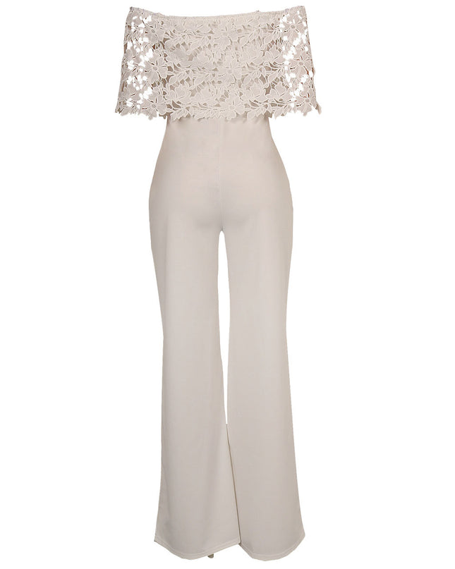Sexy Tight One-neck Water-soluble Embroidered Jumpsuit