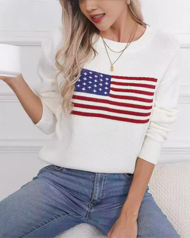 Aesthetic Retro Sweater Loose Flag